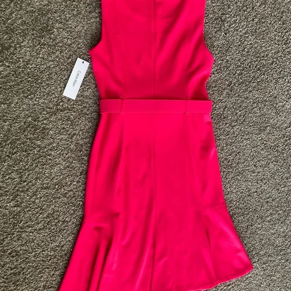 Calvin Klein Hot Pink Belted Flounce Hem Sheath Dress Size 10 NWT Calvin Klein Hot Pink Belted Flounce Hem Sheath Dress Size 10 NWT